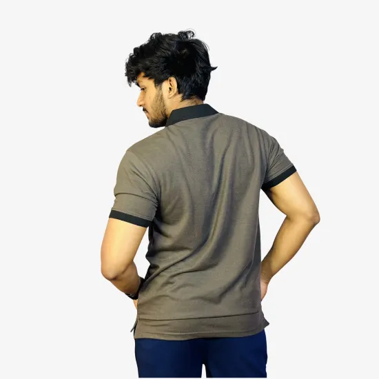 Men's Charcoal Grey Polo T-Shirt with Black Collar | Premium Cotton Regular Fit